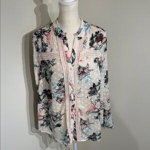 Torrid Button Down Shirt - Cream with Pink and Blue Floral